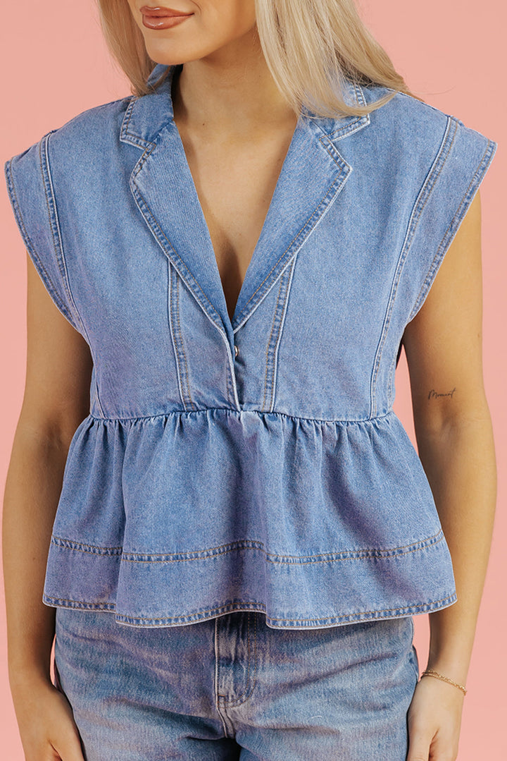 Lapel Denim Babydoll Top