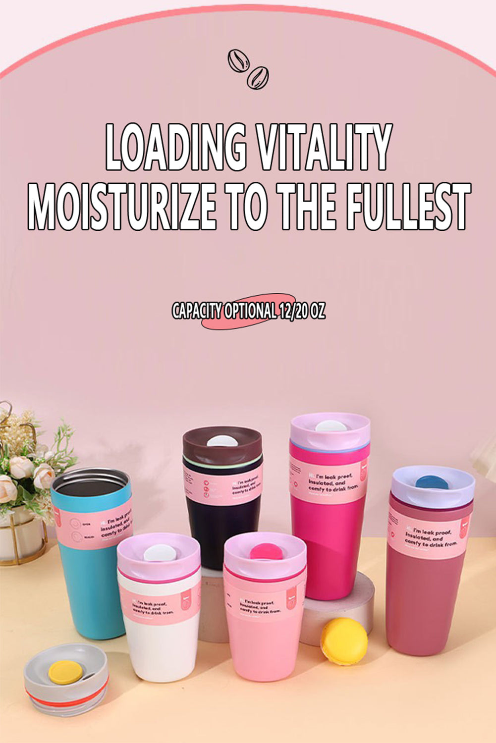 Lot de 2 tasses à café portables sous vide en acier inoxydable 12/20 oz