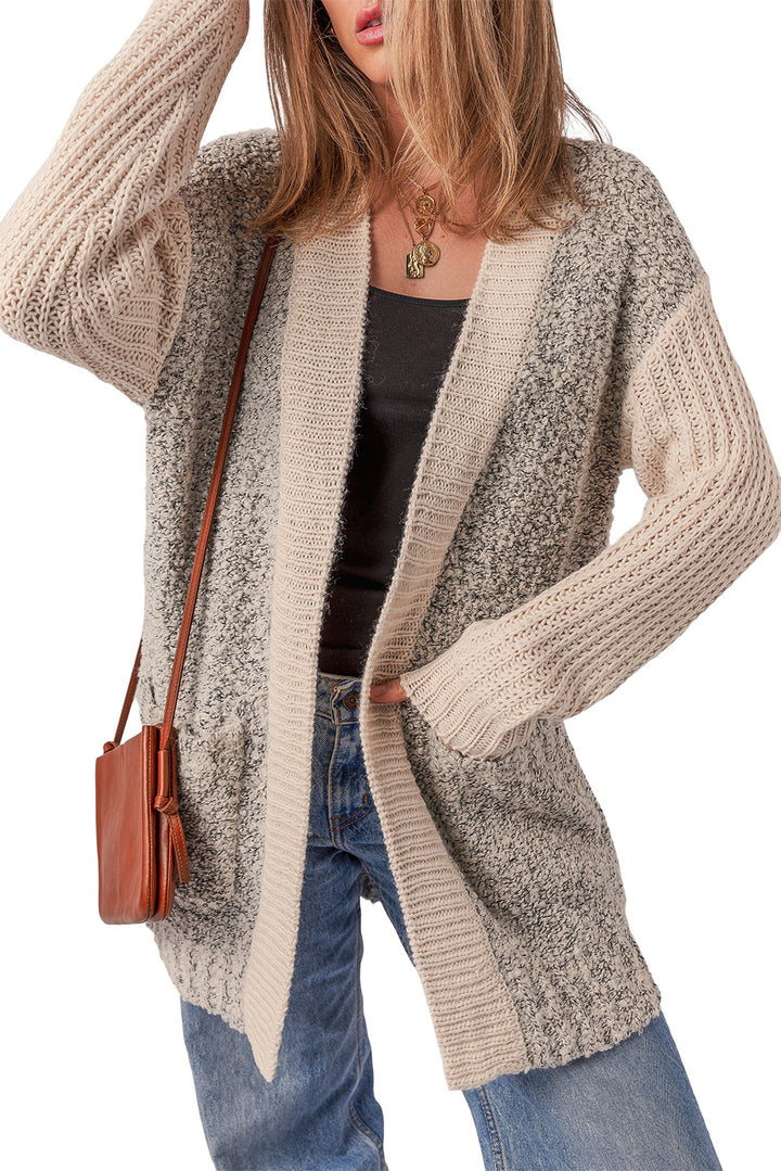 Color Block Side Pockets Open Front Cardigan