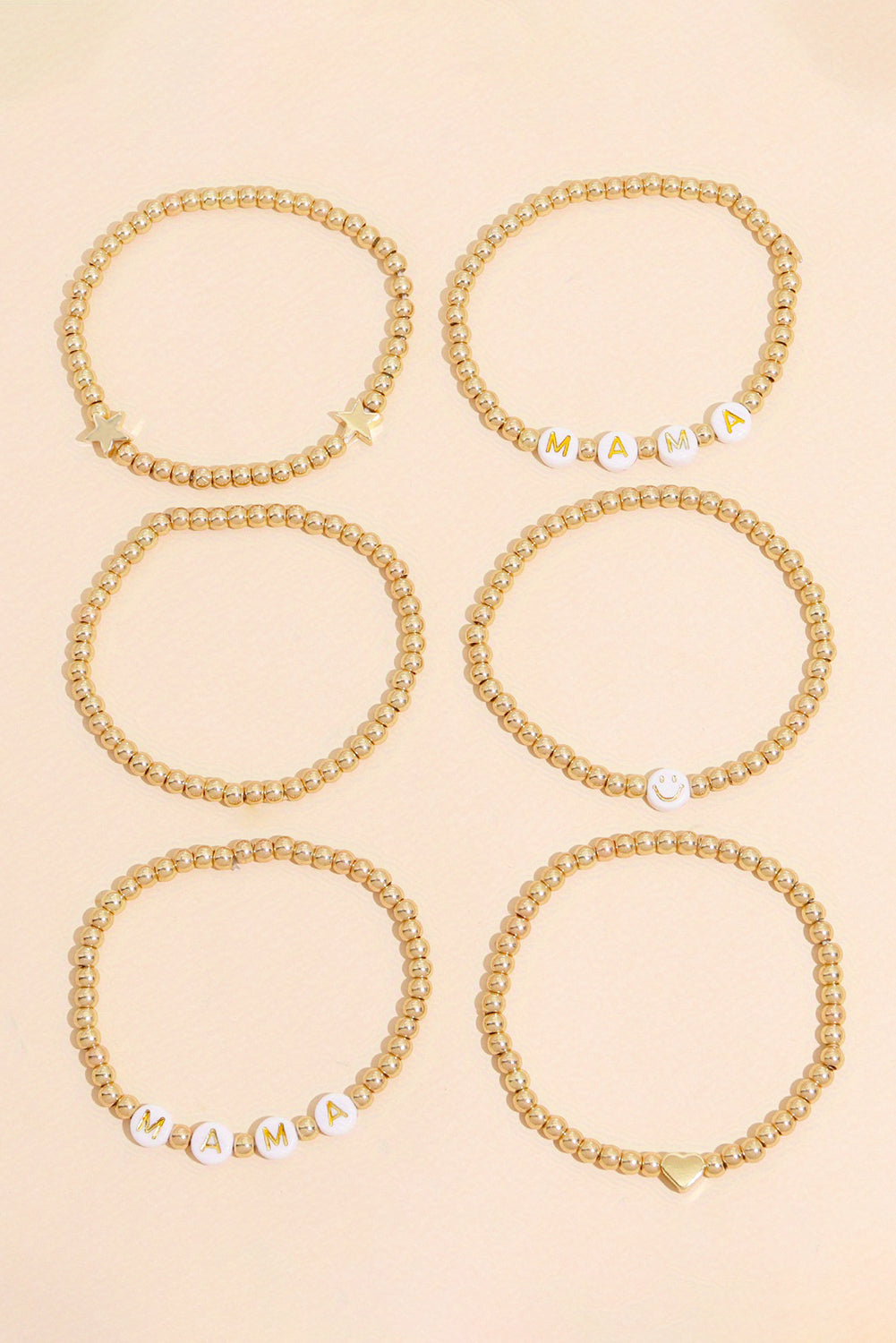 6-teiliges MAMA-Armbandset mit plattierten Perlen in Herz- und Sternform