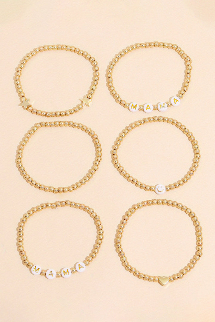 6-teiliges MAMA-Armbandset mit plattierten Perlen in Herz- und Sternform