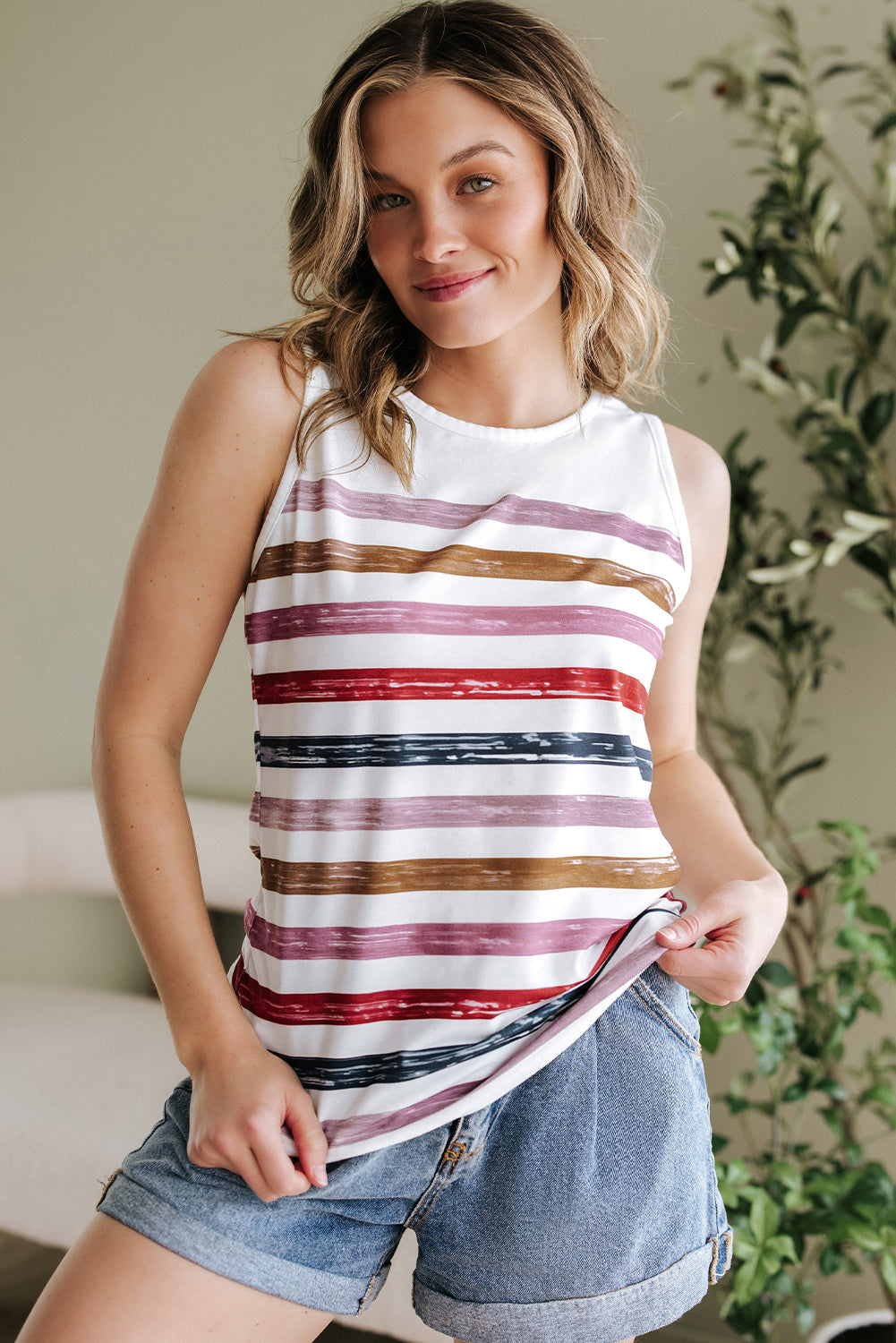 Rainbow Round Neck Tank Top