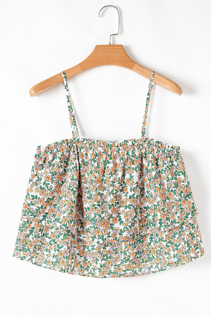 boho floral spaghetti strap ruffle summer tank top