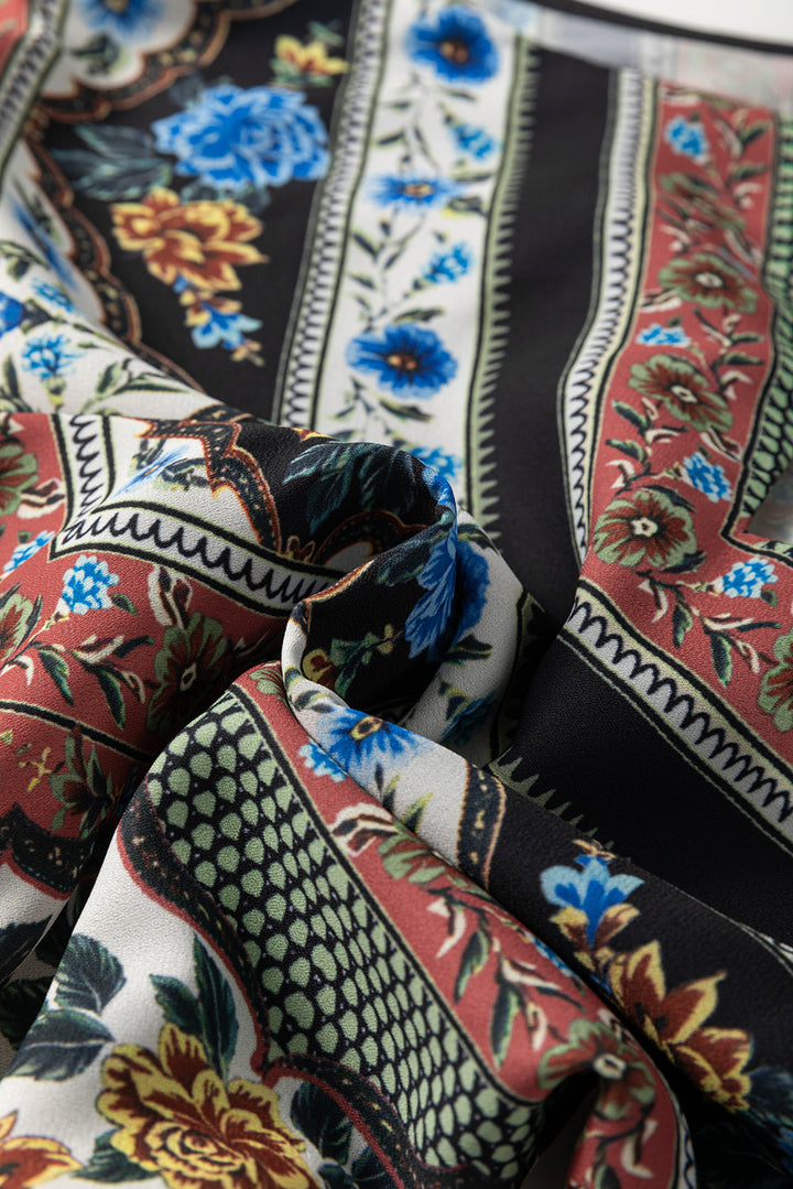 Mixed Floral Chevron Pattern Dip Hem Spaghetti Straps Tank