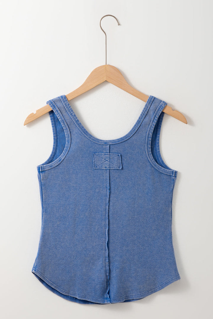mineral wash ribbed notch neck tank top