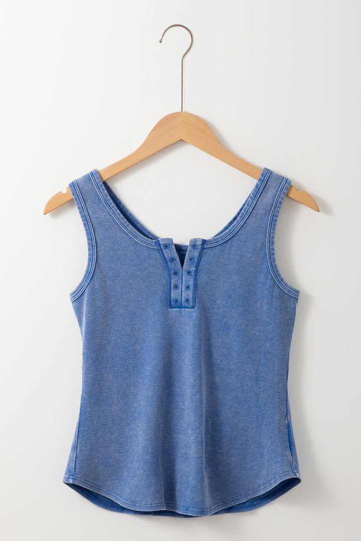 mineral wash ribbed notch neck tank top