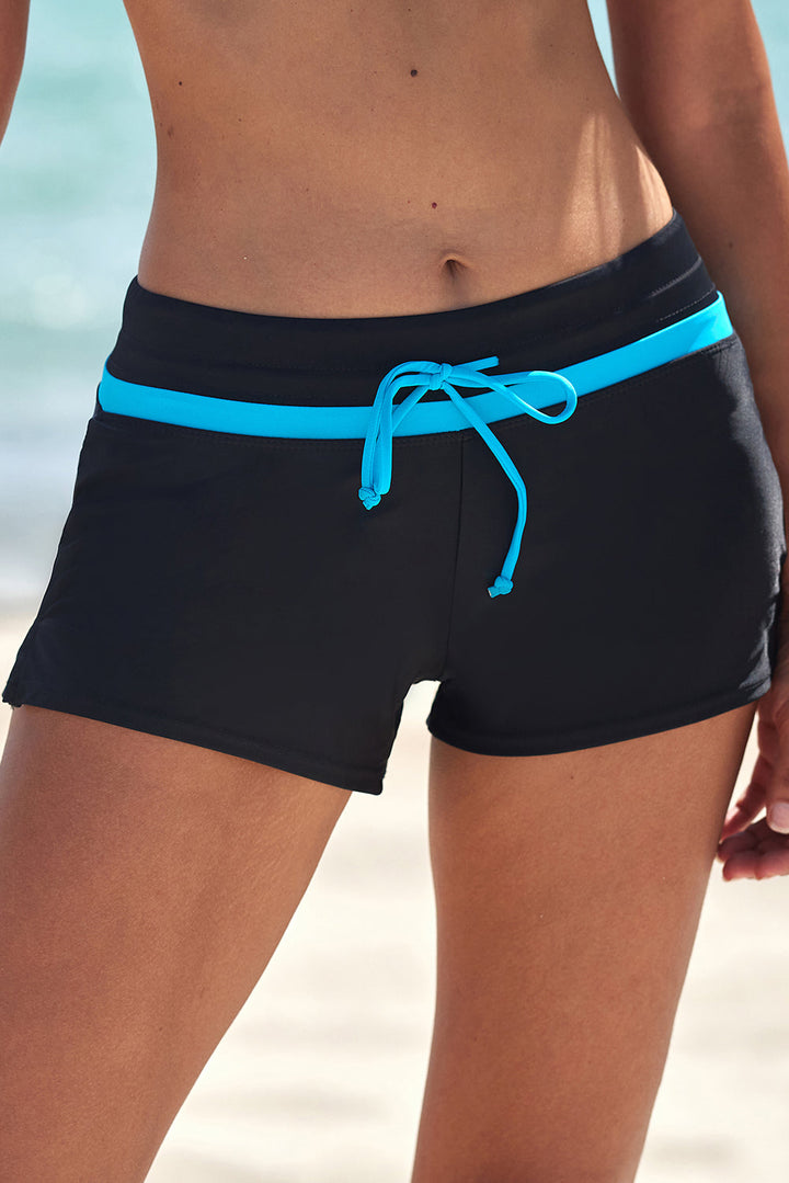 blue trim black women swim boardshort
