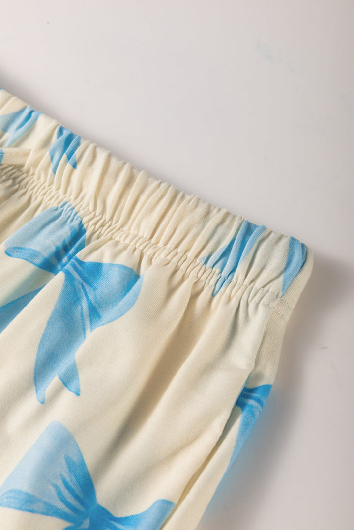 bow printed short sleeve shirt shorts pajama set