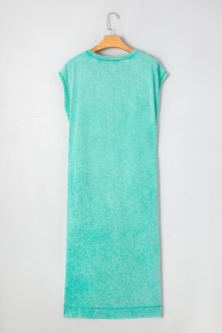 Langes T-Shirt-Kleid mit Taschen im Mineralwaschverfahren