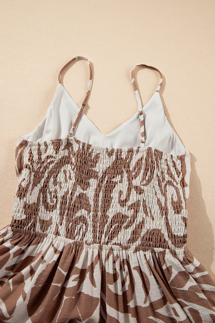 Floral Shirred High Waist Spaghetti Straps Maxi Dress