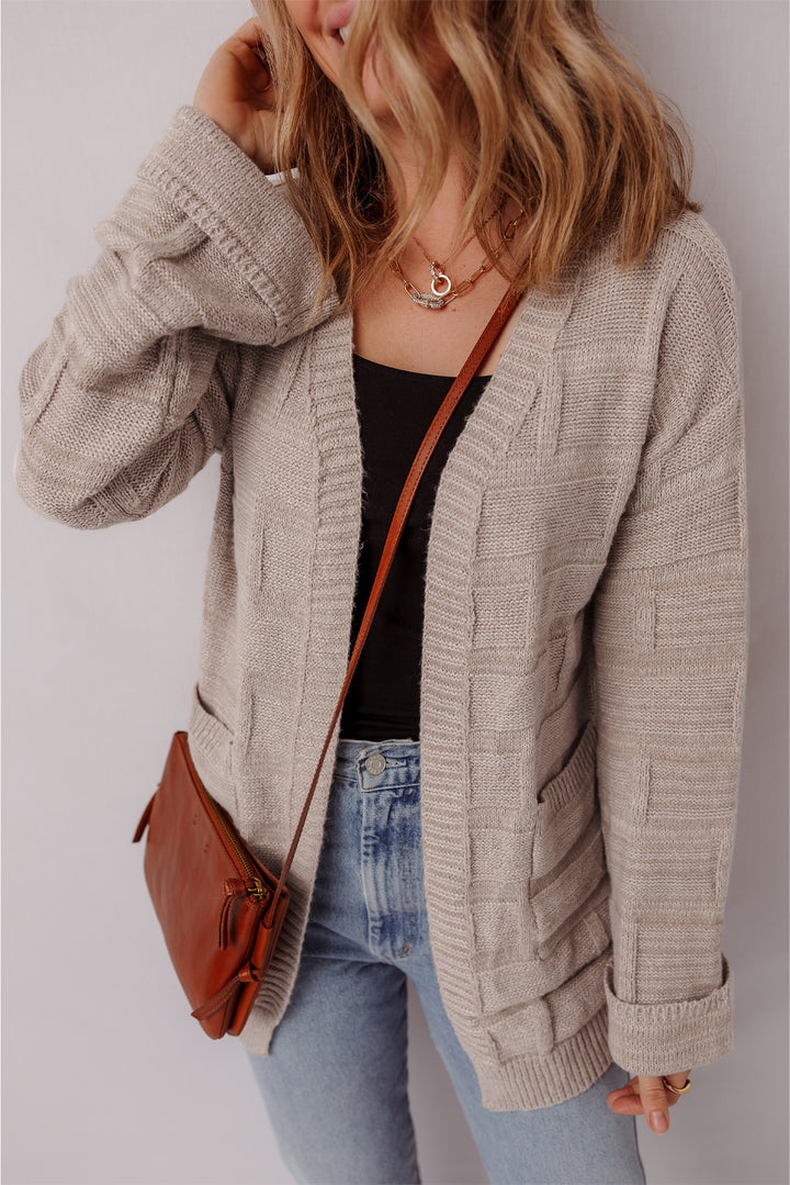 Textured Knit Open Front Chic Cardigan with Pockets