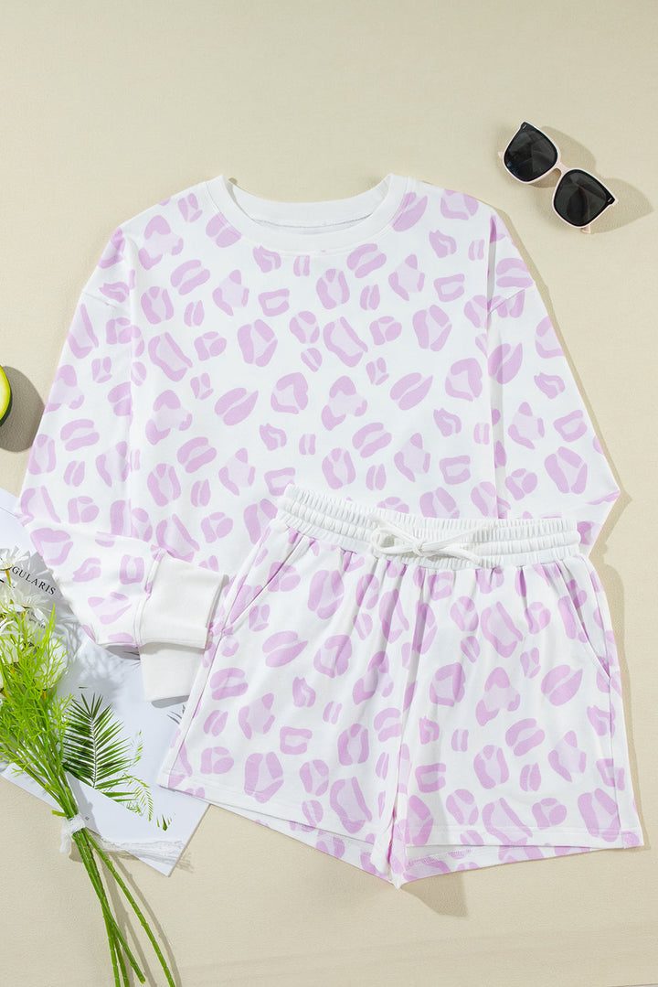 leopard animal print pullover and shorts loungewear