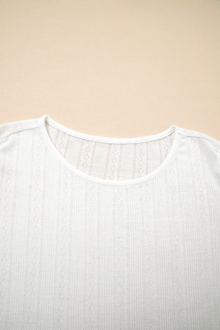 scalloped lace trim jacquard textured t shirt