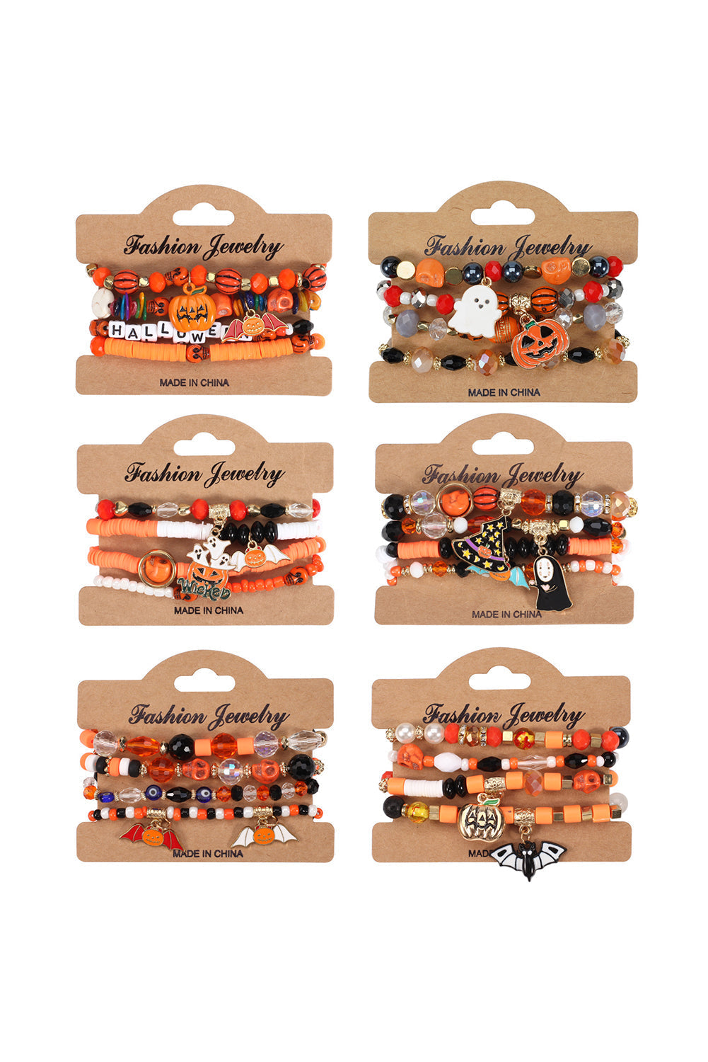4-teiliges Halloween-Armbandset mit Kürbis-Fledermaus-Spinnen-Motiv