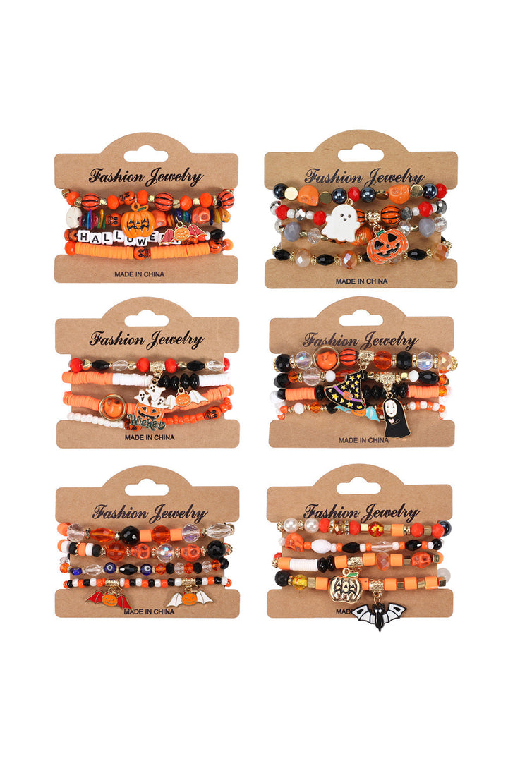 4-teiliges Halloween-Armbandset mit Kürbis-Fledermaus-Spinnen-Motiv