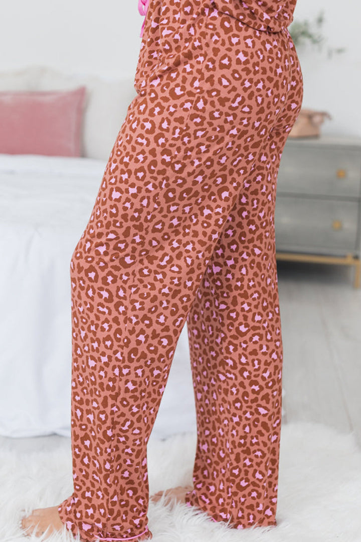 leopard print short sleeve shirt and pants pajamas set