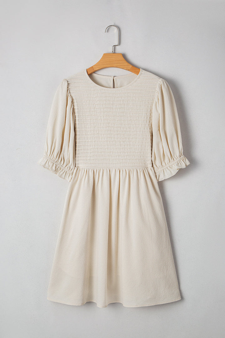 textured ruffled puff sleeve loose dress