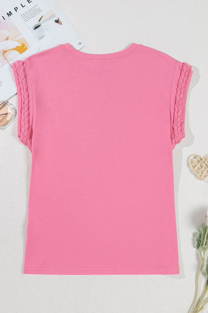 braided cap sleeve crew neck t shirt