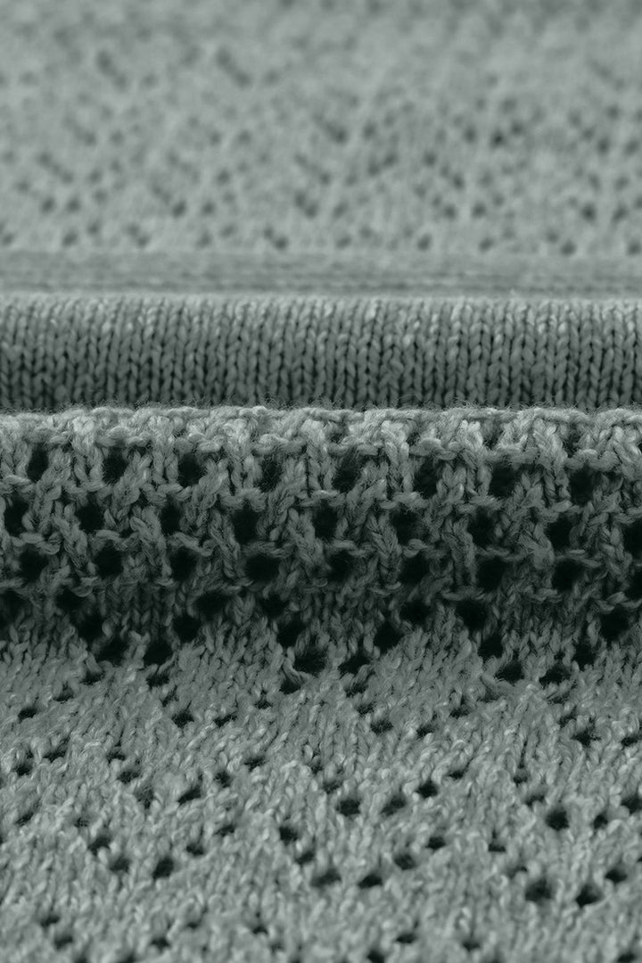 eyelet pattern detail v neck drop shoulder sweater