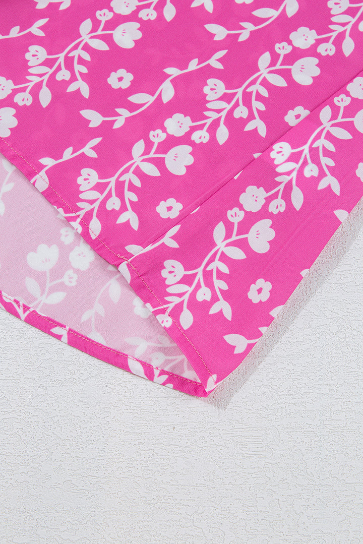 Floral Print Ric-rac Tiered Ruffled V Neck Blouse