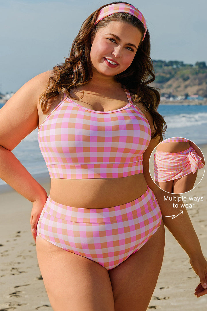 Plus Size Plaid Print High Waist Bikini Set