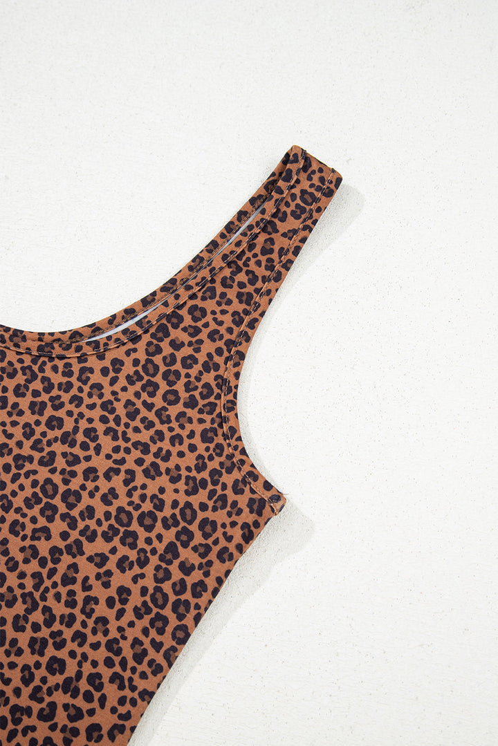 Leopard Printed Sleeveless Scoop Neck Bodysuit