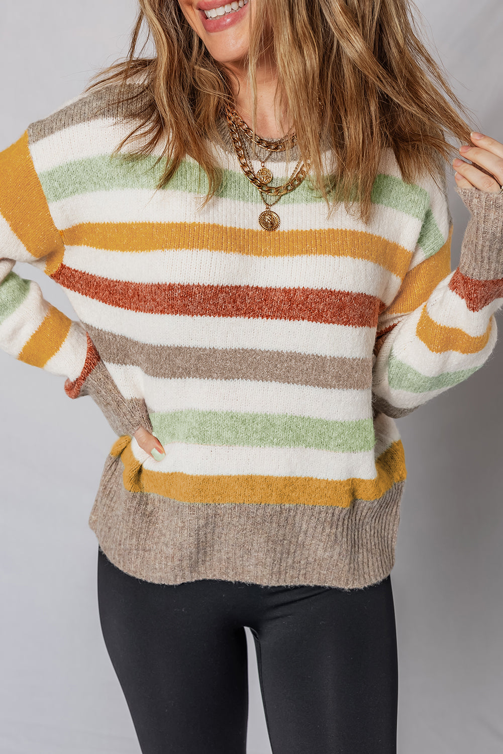Stripe Drop Shoulder Crew Neck Sweater