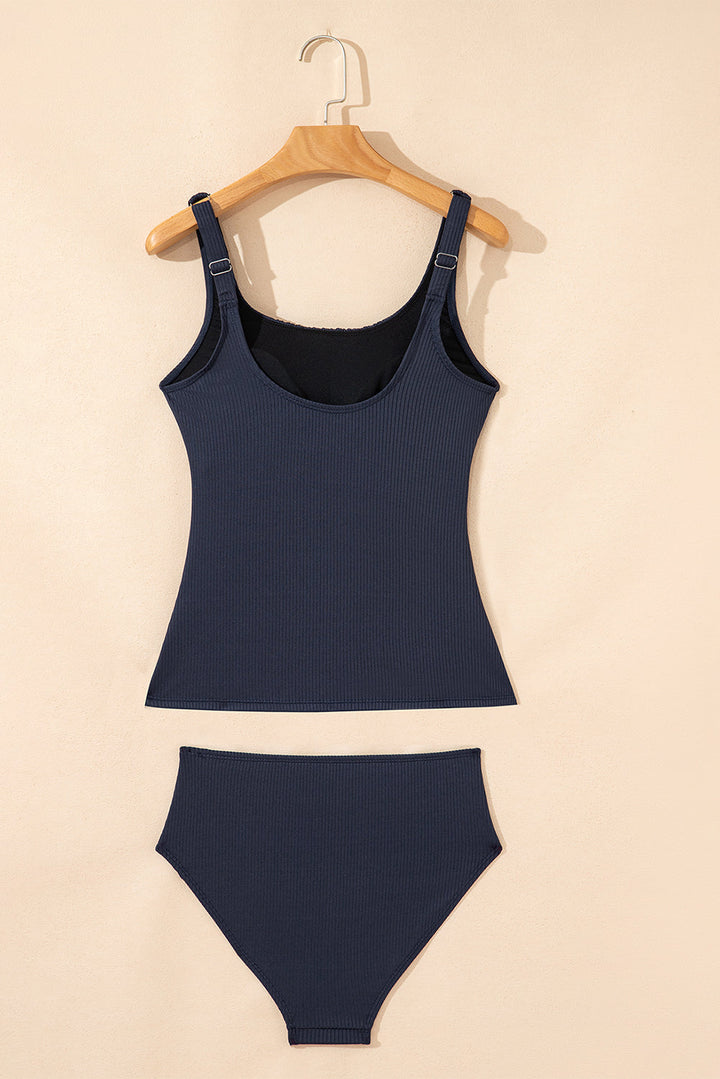 ruched u neck ribbed tankini