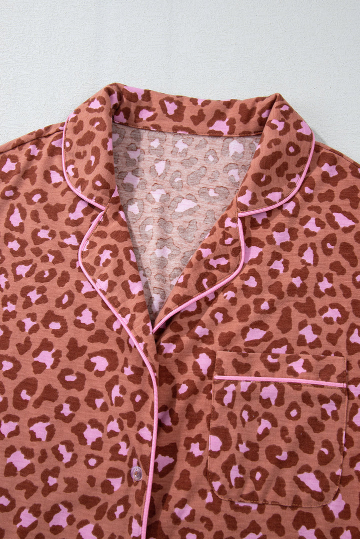 leopard print short sleeve shirt and pants pajamas set