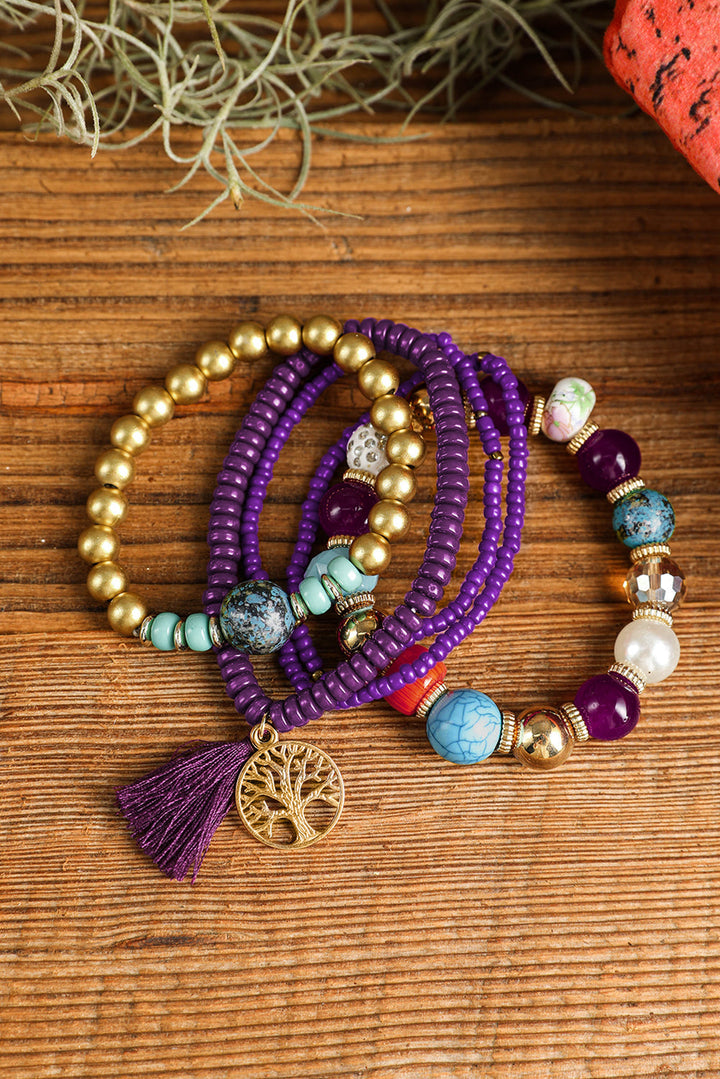 5-teiliges Boho-Armbandset mit türkisfarbenen Perlen