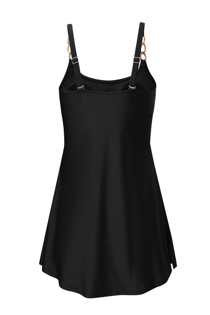 grommet shoulder strap pleated swim dress