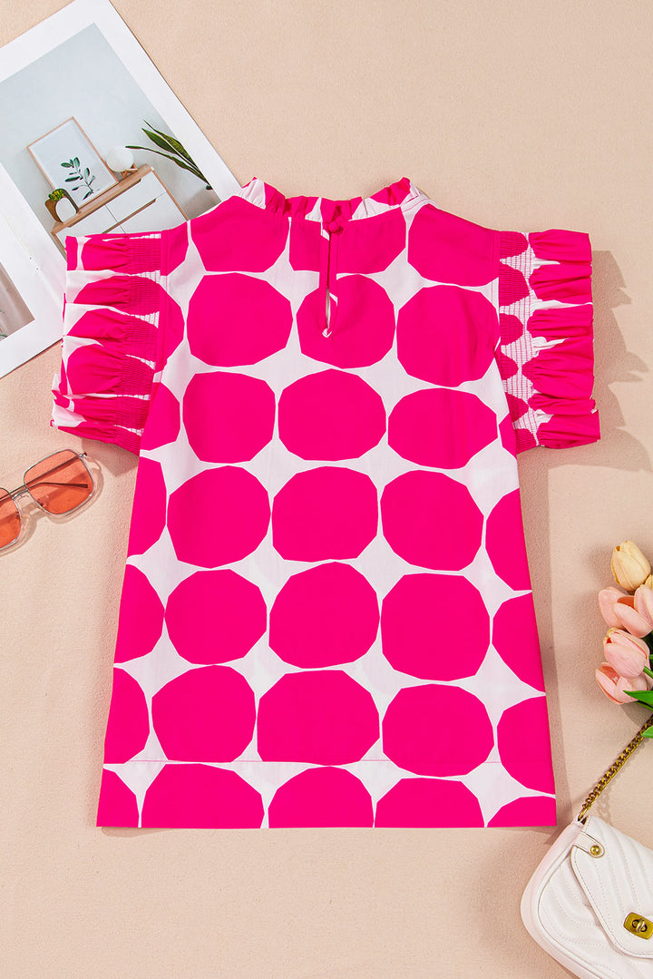 Bubblegum Pattern Frilled Collar Flutter Sleeve Top