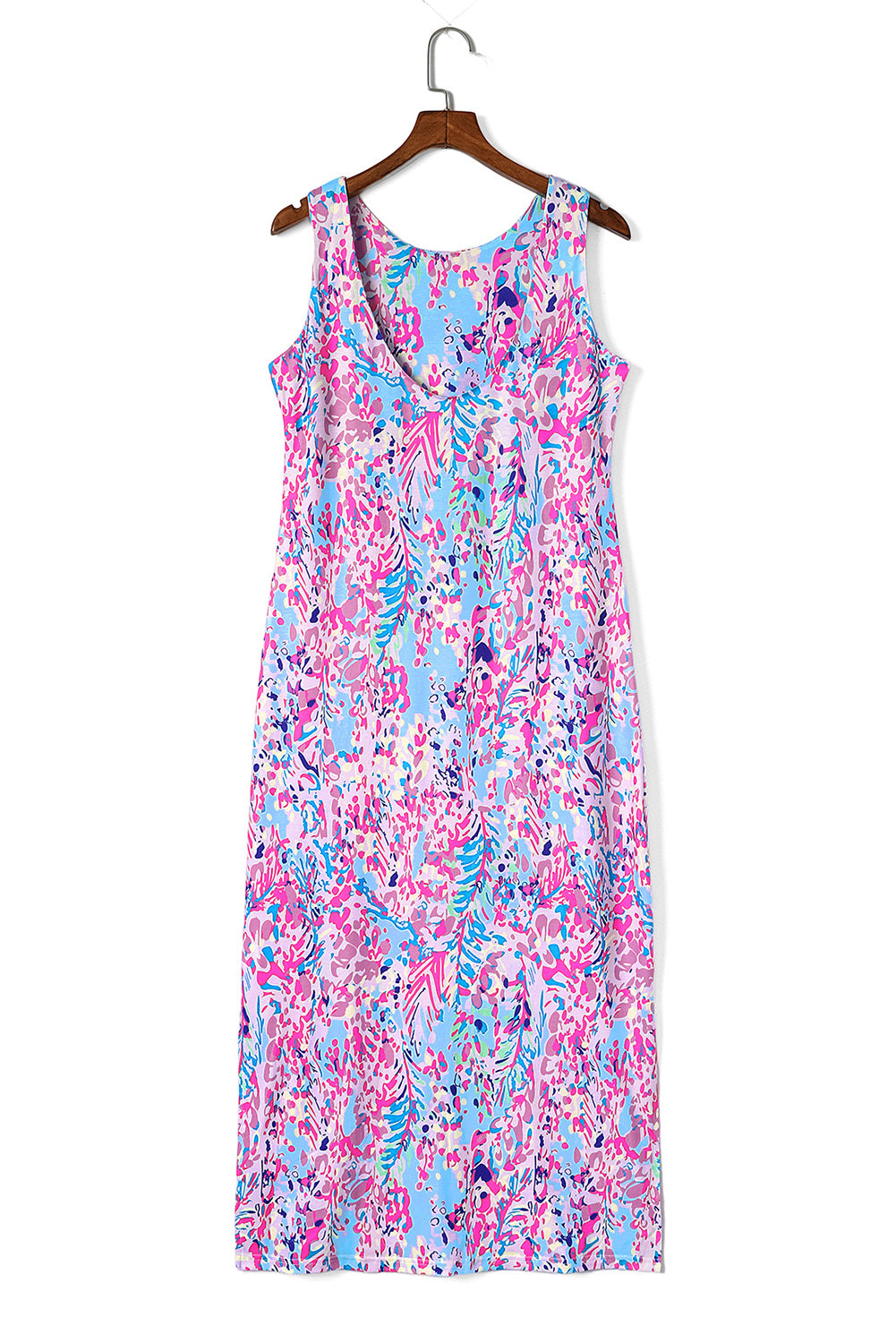 Abstract Floral Print Sleeveless Maxi Dresses