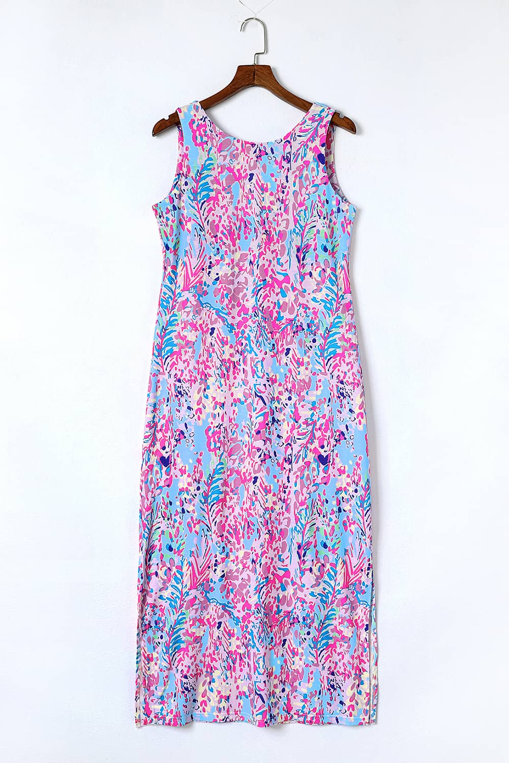 Abstract Floral Print Sleeveless Maxi Dresses