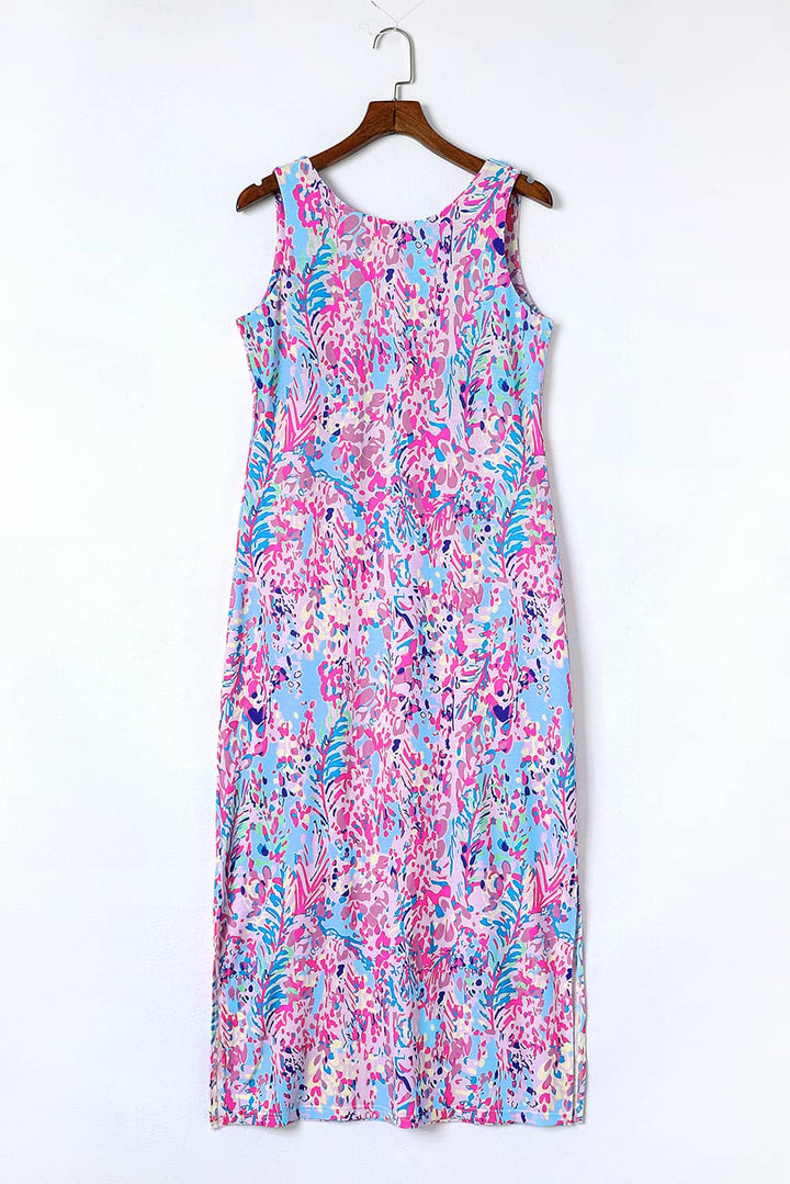 Abstract Floral Print Sleeveless Maxi Dresses