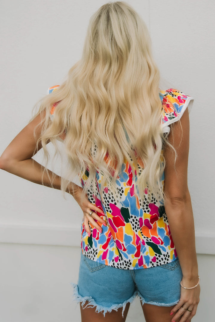 Abstract Print Flutter Sleeves Top