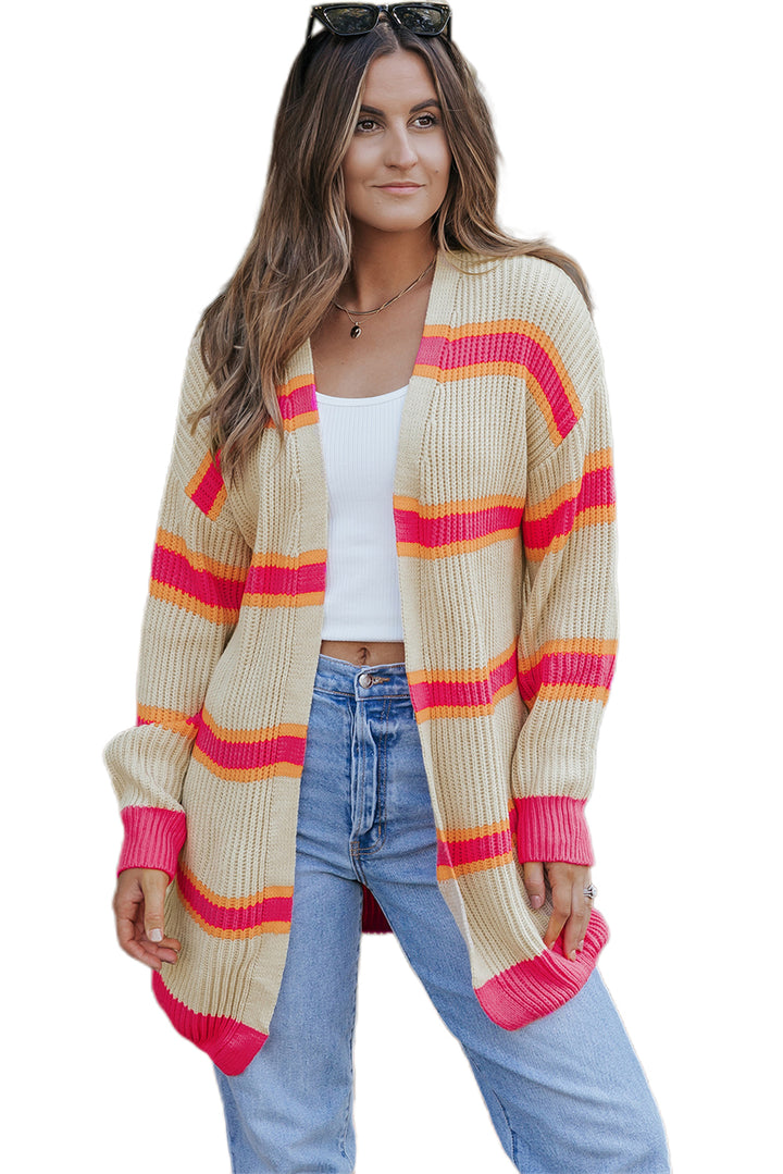 Printed Ribbed Long Knitted Cardigan