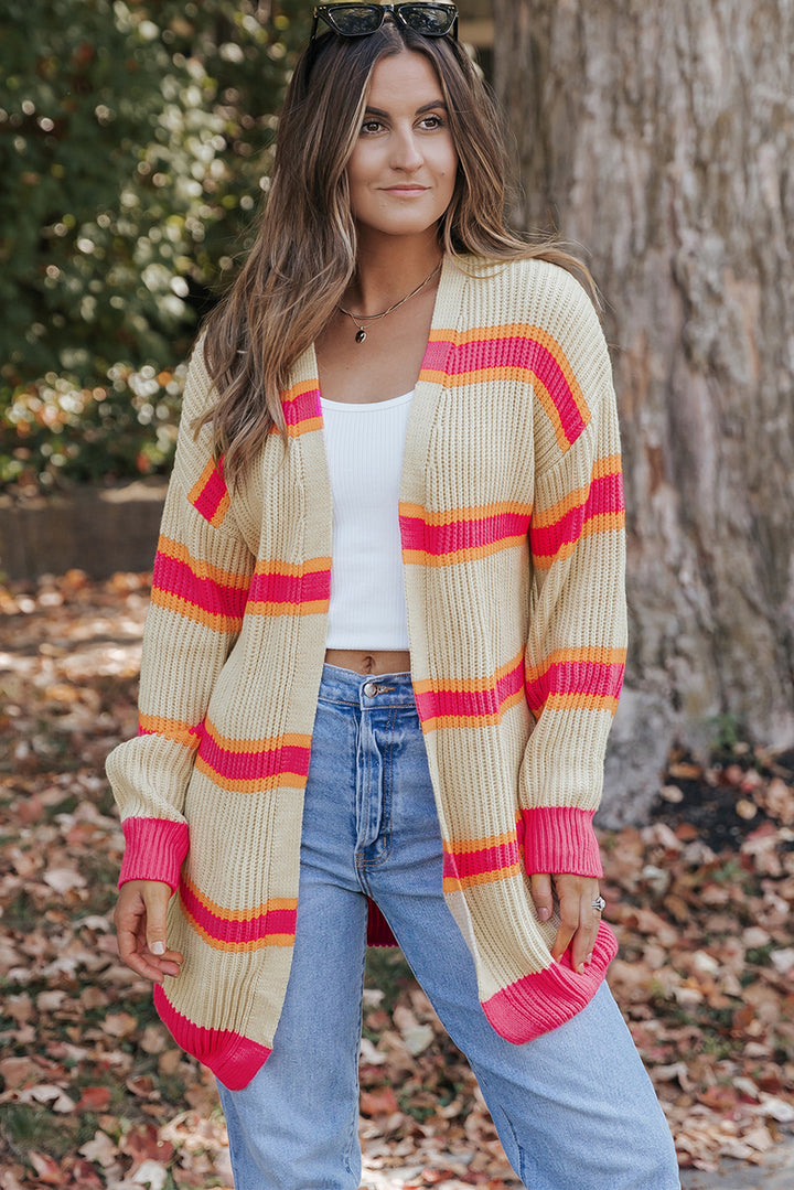 Printed Ribbed Long Knitted Cardigan