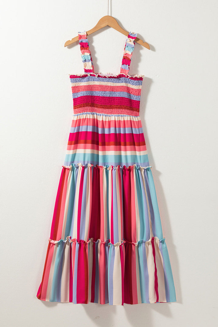 Ruffled Straps Smocked Tiered Long Dress