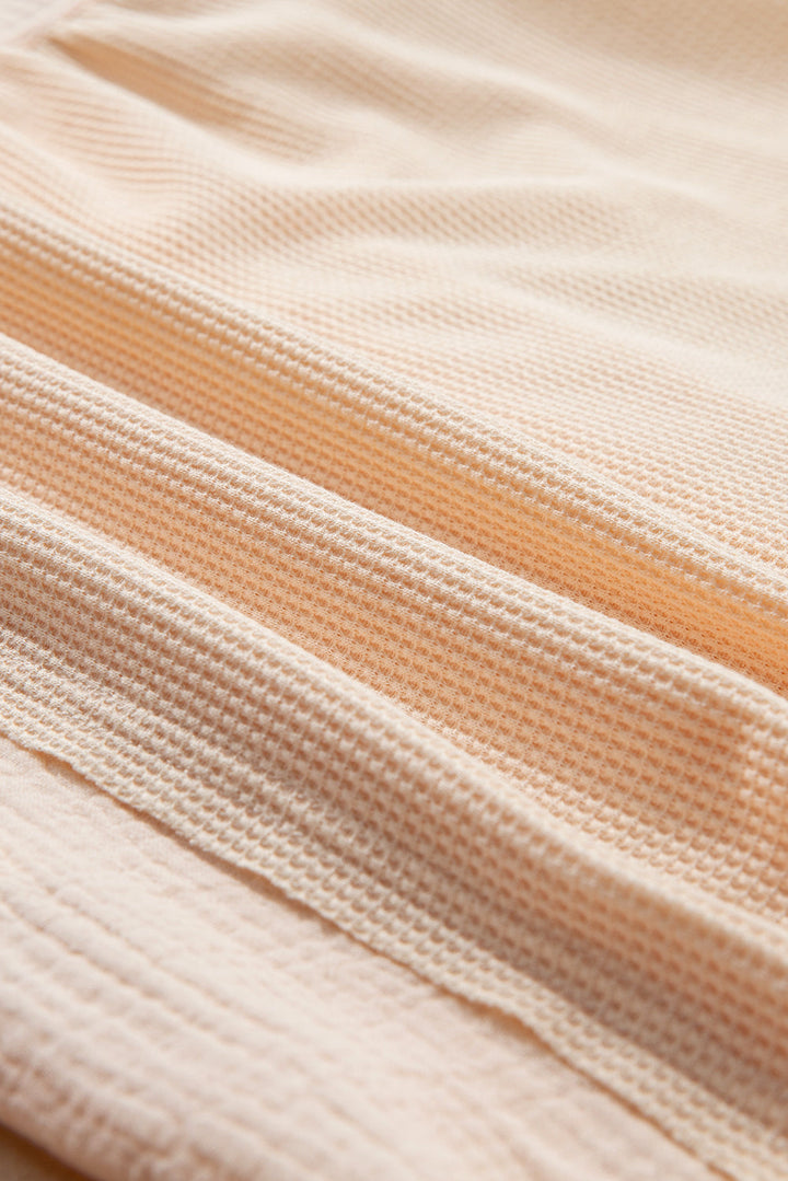 waffle splicing short batwing sleeve flap detail shirt