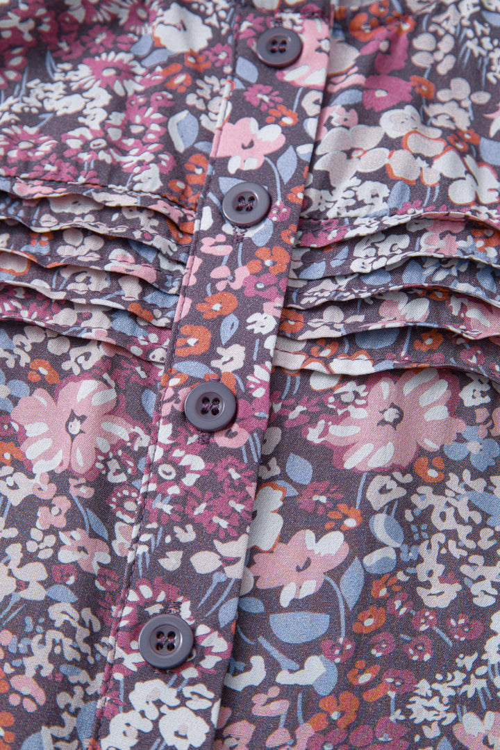 boho floral pleated buttoned front tank top