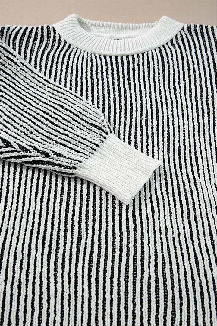 striped textured knit contrast edge loose sweater 1