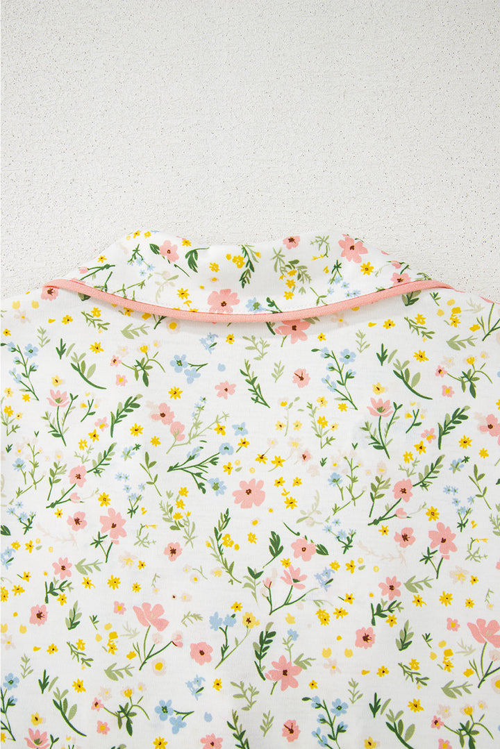 floral print contrast pipping short pajamas set 1