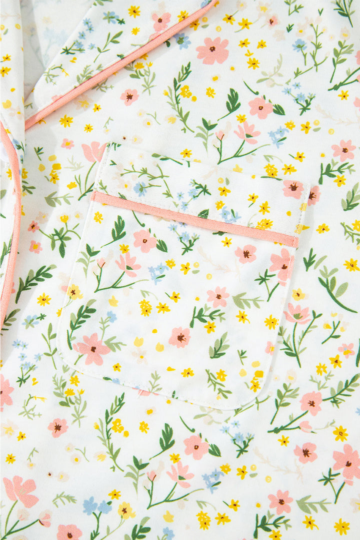 floral print contrast pipping short pajamas set 1