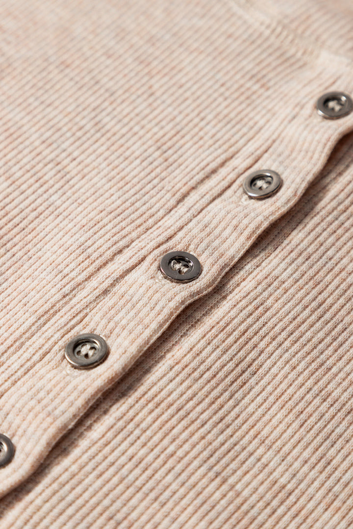 short sleeve half button ribbed knit top