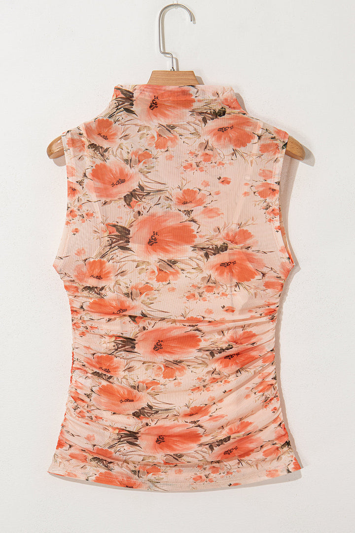 Mesh Floral Printed Slim Fit Tank Top