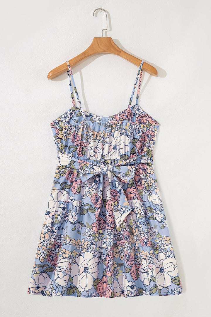 floral tiered patchwork spaghetti strap vacation dress