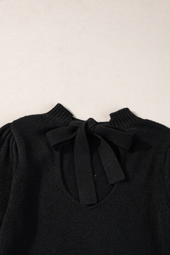 Knotted Keyhole Nape Short Sleeve Knit Sweater