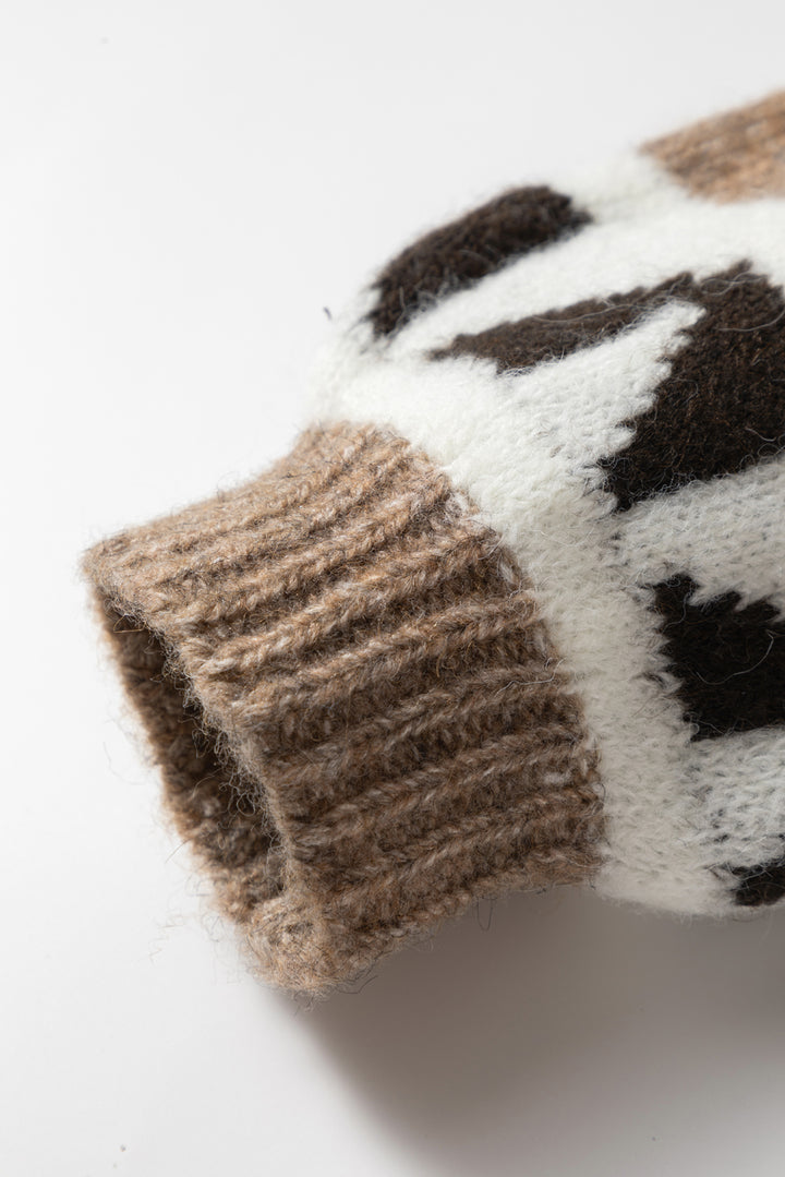 Ethnic Geometric Pattern Button Front V Neck Sweater Cardigan