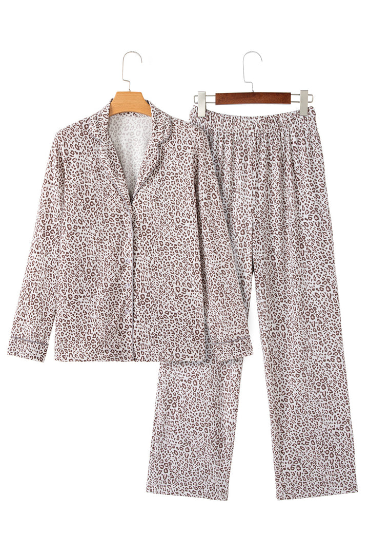 leopard print long sleeve and pants pajamas set